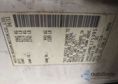 2011 Nissan Altima 2.5 from USA, damaged, VIN 1N4AL2AP8BC175395